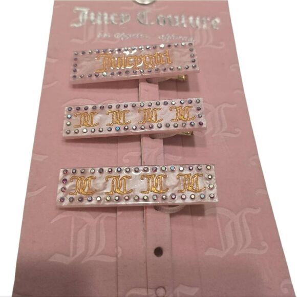 Juicy Couture 3-PC Logo Rhinestone Clip Barrett Set - Picture 3 of 6